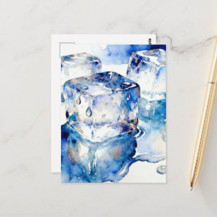 Cartão Postal Aquarela de cubos de gelo derretendo