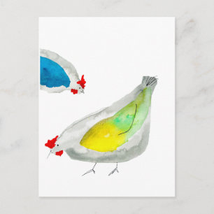 Cartão Postal Aquarela de galinhas fofas