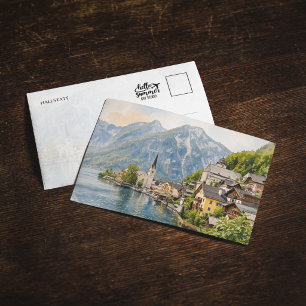 Cartão Postal Aquarela de Hallstatt Áustria