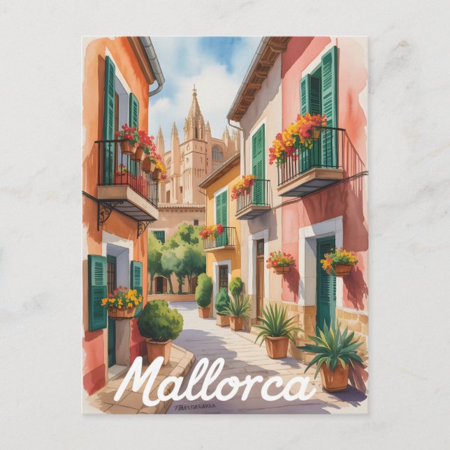 Cartão Postal Aquarela de Maiorca (Frente)
