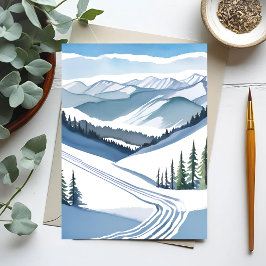 Cartão Postal Aquarela de Montanha de Esqui