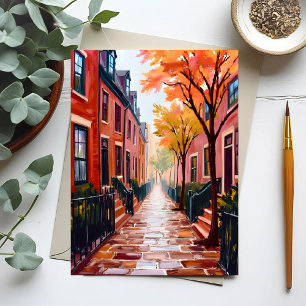 Cartão Postal Aquarela de Outono em Boston Beacon Hill Massachus