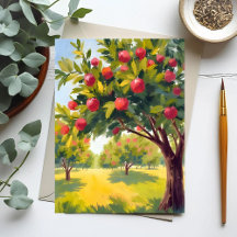 Aquarela de Outono Pomar de Maçãs