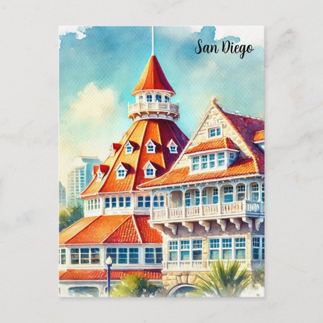 Cartão Postal Aquarela de San Diego Coronado (Frente)