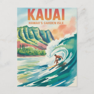 Cartão Postal Aquarela de surf Kauai