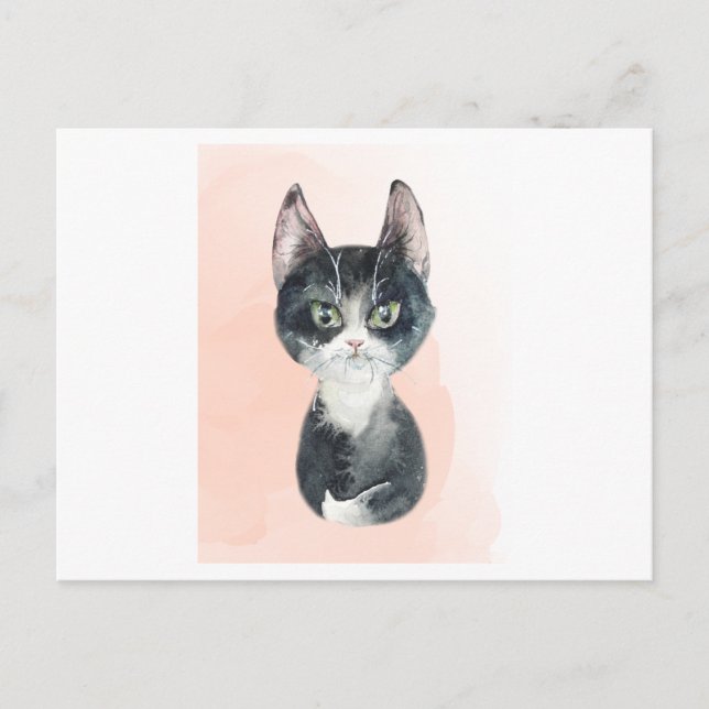 Cartão Postal Aquarela de um gato engraçado fofo (Frente)