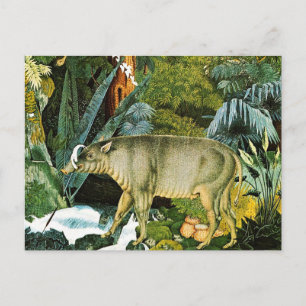Cartão Postal Aquarela de um Porco Selvagem de Babirusa