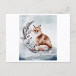 Cartão Postal Aquarela de uma Raposa com uma flor