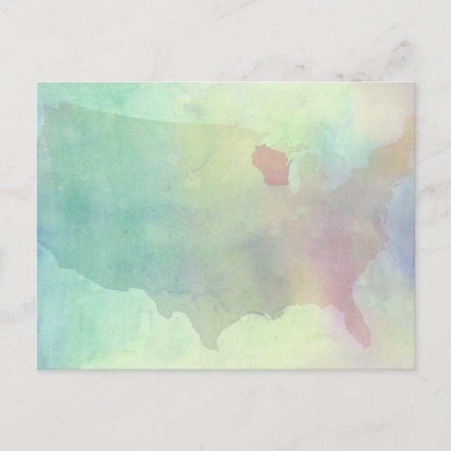 Cartão Postal Aquarela de Wisconsin (Frente)
