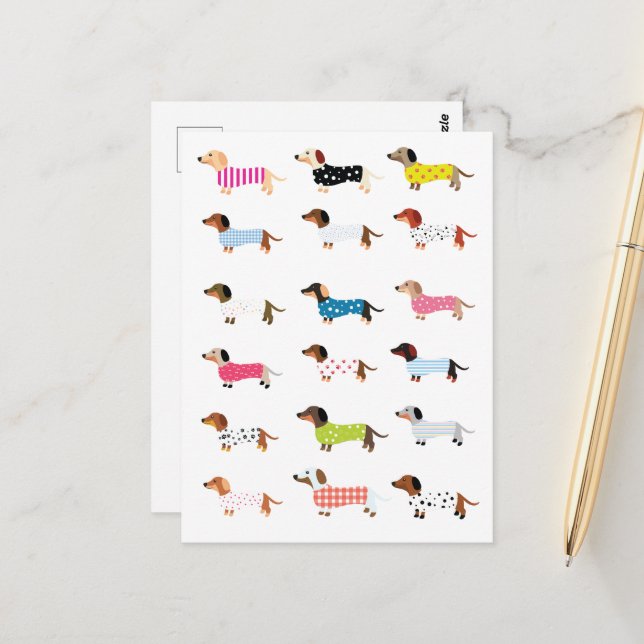 Cartão Postal Aquarela do Cão Dachsund  (Frente/Verso In Situ)