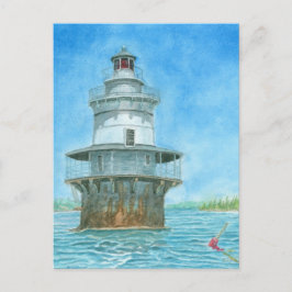 Cartão Postal Aquarela do Farol de Goose Rocks