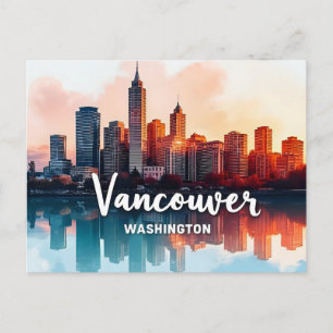 Cartão Postal Aquarela do horizonte de Vancouver Washington Stat
