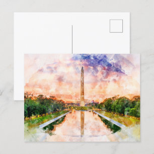 Cartão Postal Aquarela do Monumento a Washington durante o pôr d