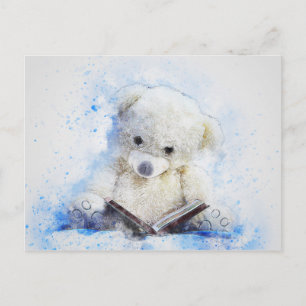 Cartão Postal Aquarela Do Urso De Teddy De Leitura