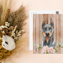Aquarela Doberman & Flores