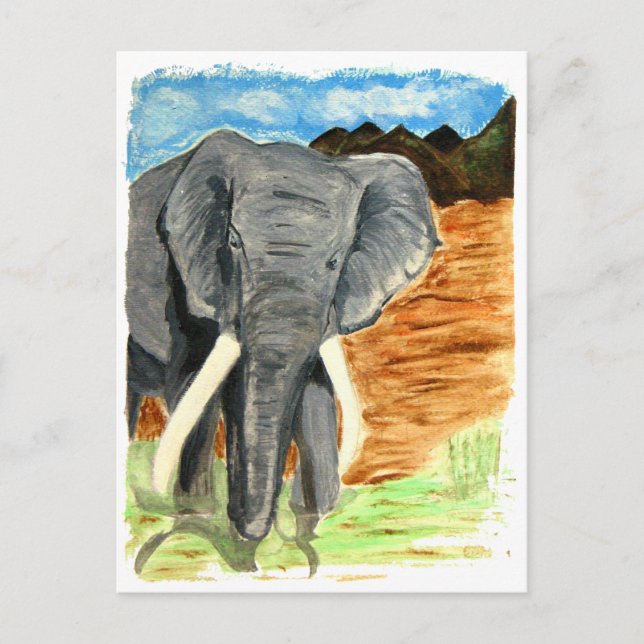 Cartão Postal Aquarela elefante com montanhas (Frente)