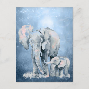 Cartão Postal Aquarela Elephant Willife Nature Animal Art  