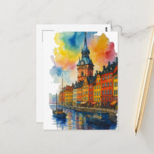 Cartão Postal Aquarela Estocolmo Suécia Cidade Velha Gamla Stan