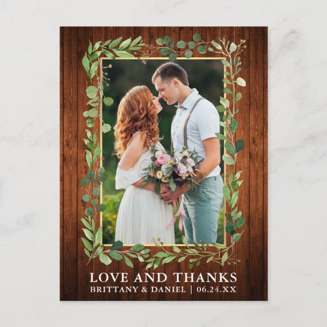 Cartão Postal Aquarela Eucalipto Madeira Dourado Amor e Gratidão (Frente)