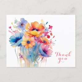 Cartão Postal Aquarela Flor obrigado 