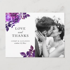 Cartão Postal Aquarela flor roxa. Obrigado pelo casamento floral