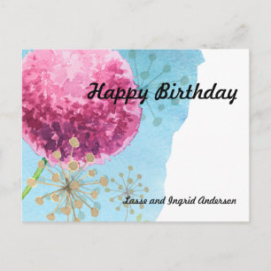 Cartão Postal Aquarela floral Allium, Azul, Roxo, Dourado