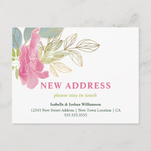 Cartão Postal Aquarela Floral Bonita Anúncio de Mudança
