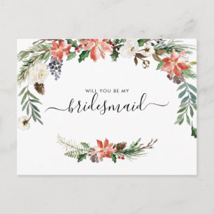 Cartão Postal Aquarela Floral de Inverno Seja Minha Dama de Ho