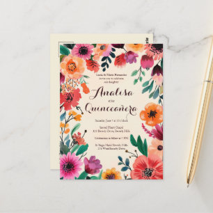 Cartão Postal Aquarela Floral Quinceañera PERSONALIZADA