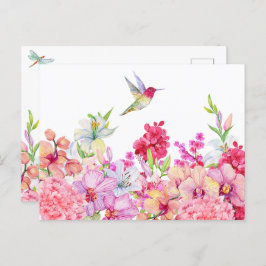 Cartão Postal Aquarela Flores de Pássaros