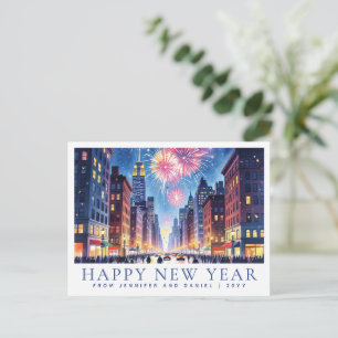 Cartão Postal Aquarela Fogos de Ano Novo em Nova York