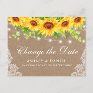 Cartão Postal Aquarela Girassol Floral Kraft Alterar a Data