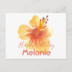 Cartão Postal Aquarela Hibisco Amarelo Floral Havaí