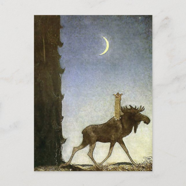 Cartão Postal Aquarela “Leap the Elk” de John Bauer (Frente)