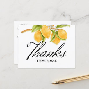 Cartão Postal Aquarela Limão e Flores de Aniversário Agradecimen