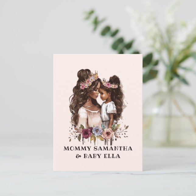 Cartão Postal Aquarela Mãe e Filha Preta (1) (Em pé/Frente)