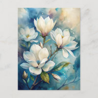 Aquarela Magnólias Florais Brancas Pacífico