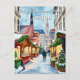 Cartão Postal Aquarela Mercado de Natal Londres Reino Unido Vint