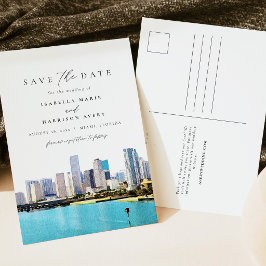 Cartão Postal Aquarela Miami Florida Silhueta Salvar a Data