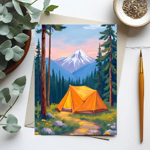 Cartão Postal Aquarela Montanha Acampamento