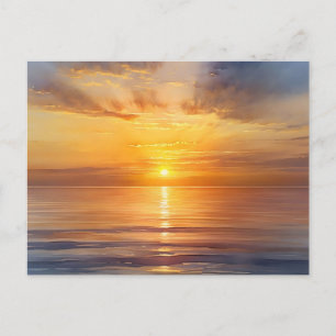 Cartão Postal Aquarela Nascer do Sol Sobre o Mar Calmo