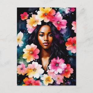Cartão Postal Aquarela Negra Mulher Floral