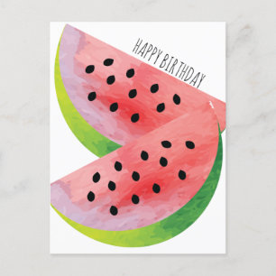 Cartão Postal Aquarela Par de Melancia Aniversário de Verão