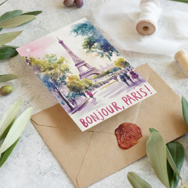 Cartão Postal Aquarela parisiense da Torre Eiffel (Criador carregado)