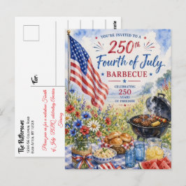 Cartão Postal Aquarela Patriótica 250 Anos Churrasco de 4 de Jul