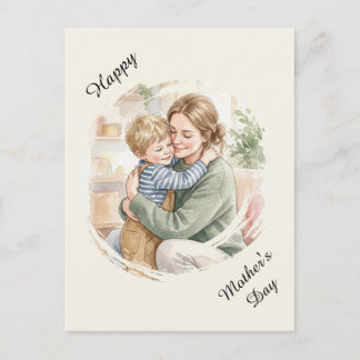 Cartão Postal Aquarela personalizada da mãe abraçando o filho