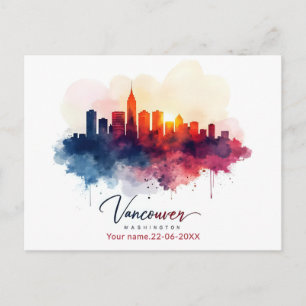 Cartão Postal Aquarela personalizada da silhueta de Vancouver Wa