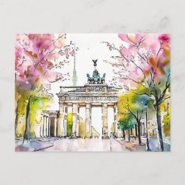 Cartão Postal Aquarela Porta de Brandemburgo Berlim Primavera