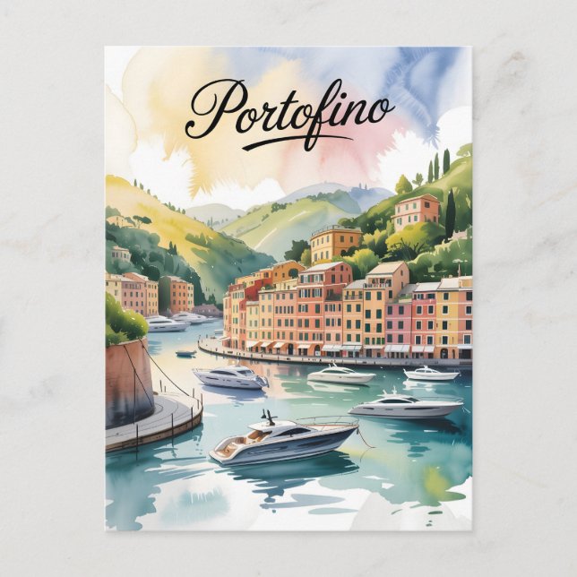 Cartão Postal Aquarela portofino (Frente)