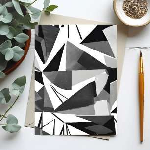 Cartão Postal Aquarela Preto e Branco Geométrica Moderna Abstrat